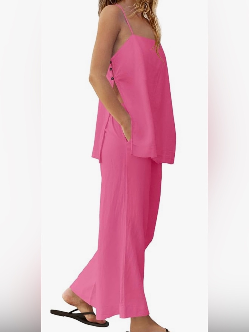 Free People Pink Wide-Leg Pantsuit linen Set